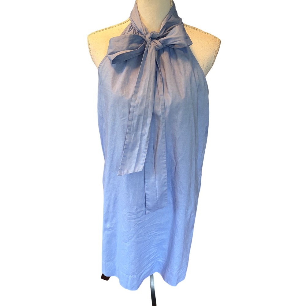 J.Crew‎ Blue Cotton Sleeveless Neck Bow Shift Mini Dress Size 6 Preppy Coastal